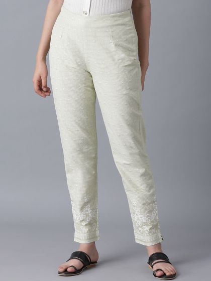 Marks  Spencer Trousers and Pants  Buy Marks  Spencer White Cotton Mix  Slim Fit Cropped Trouser Online  Nykaa Fashion