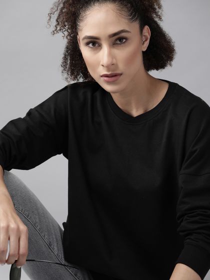Buy Chumbak Women Black Solid Sweatshirt Sweatshirts for Women