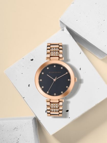 Buy GIORDANO Women Black Embellished Dial Rose Gold Toned Stainless Steel Bracelet Style Straps Analogue Watch Watches for Women 15195788 Myntra