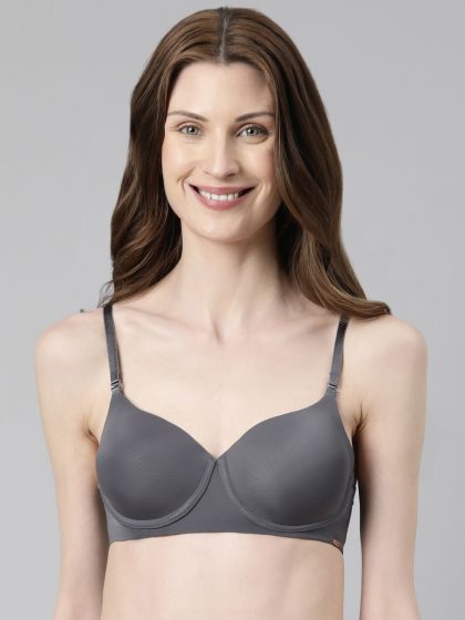 Buy Enamor Women Black Padded Non Wired Perfect Plunge T Shirt Bra With  Detachable Straps - Bra for Women 2295582