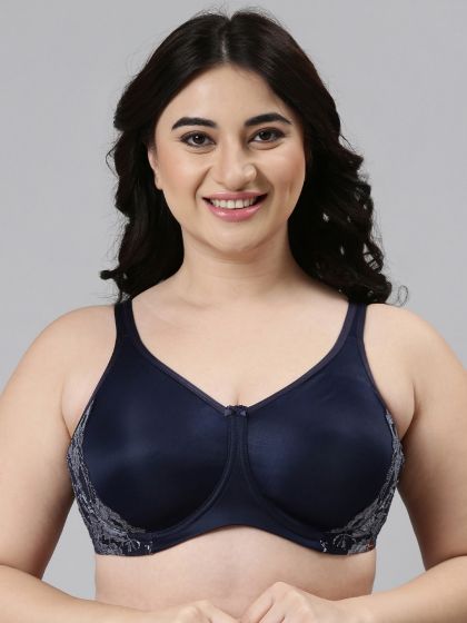 Enamor A014 Full Support Cotton Bra - M-Frame High Coverage Non-Padded  Wirefree - Blue 36D