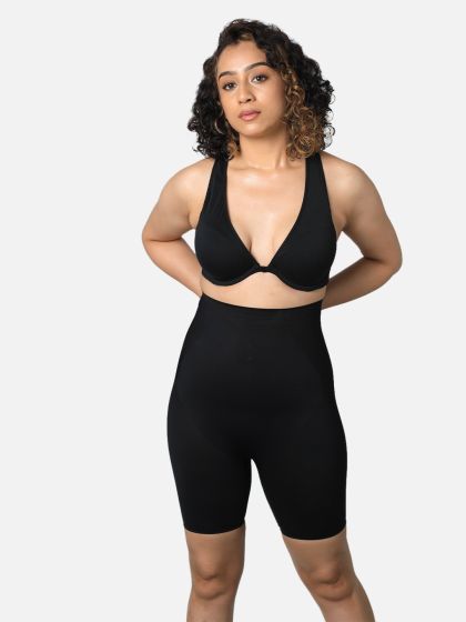 HSR Shapewear for Women Tummy Control Shorts High Waist Panty Mid Thigh Body  Shaper (L, Black)