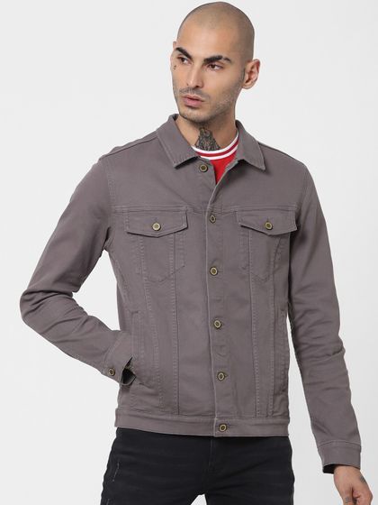 Olive Green Solid Denim Jacket 