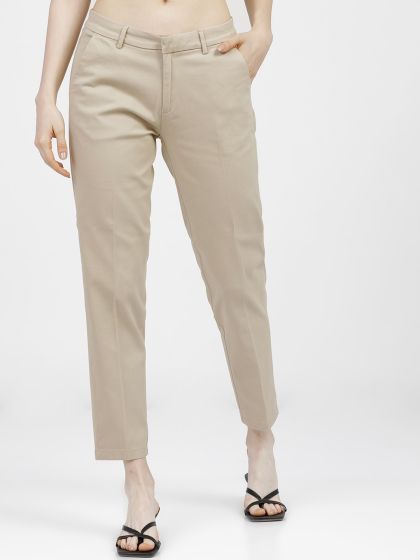 Buy Scullers For Her Beige Cotton Spandex Solid Chinos online  Looksgudin
