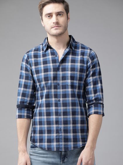 Roadster Men Black & White Checked Pure Cotton Casual Sustainable Shirt