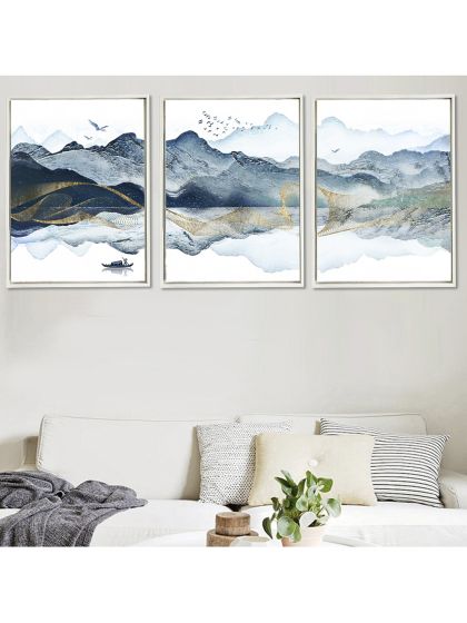 Framed Painting Set of 3 Wall Art Gold Art Mountain Abstract