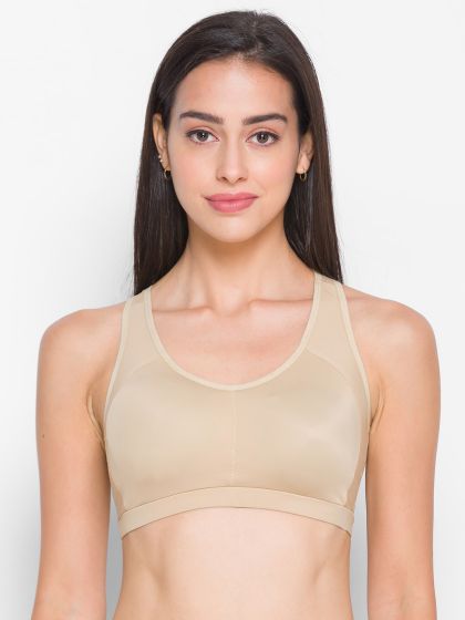 DressBerry Beige Solid Non-Wired Non Padded Sports Bra