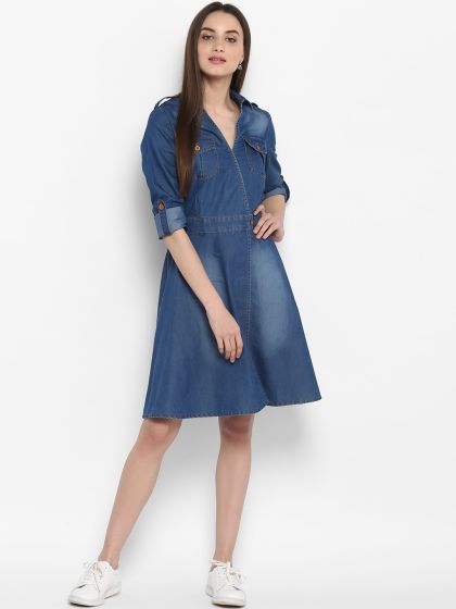 Buy StyleStone Women Denim Blue Solid Shirt Dress Dresses for