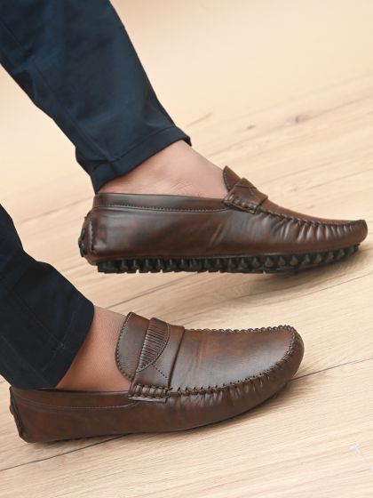 Buy Language Men Brown Leather Driving Shoes Casual Shoes for