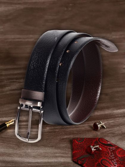 LOUIS STITCH Men Formal Black Genuine Leather Reversible Belt