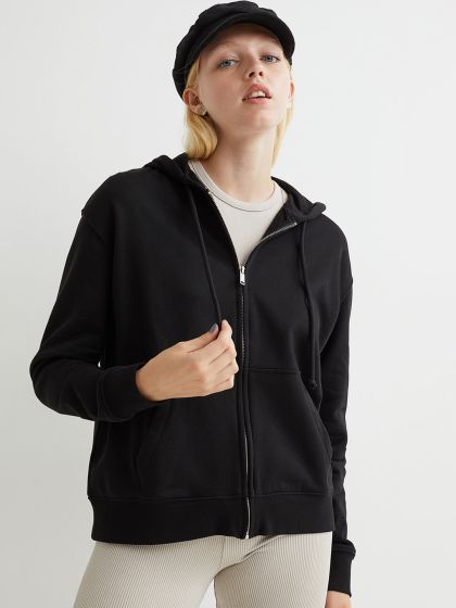 Buy H&M Women Black Zip Through Hoodie - Sweatshirts for Women