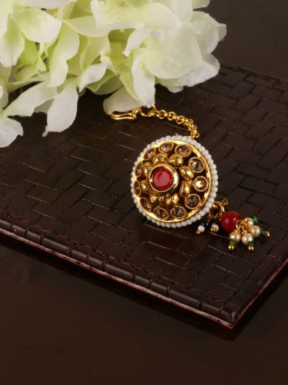Buy Silvermerc Designs Gold Plated Red White Kundan Pearl Beaded