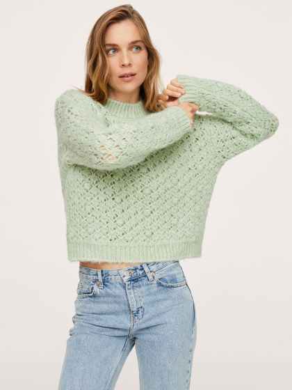 Buy MANGO Women Green Chevron Self Design Pullover Sweaters for