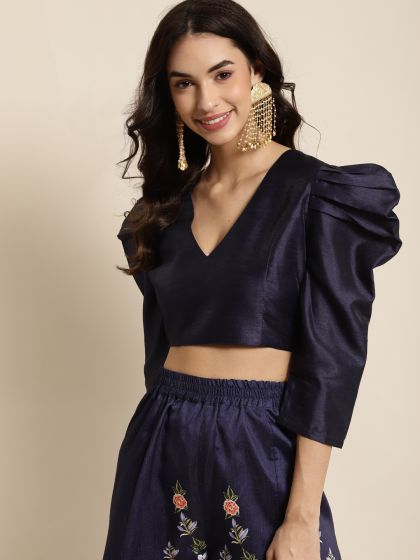 Buy SCUBE DESIGNS Woven Design Round Nek Three Quarter Sleeves Saree Blouse  - Saree Blouse for Women 25046456