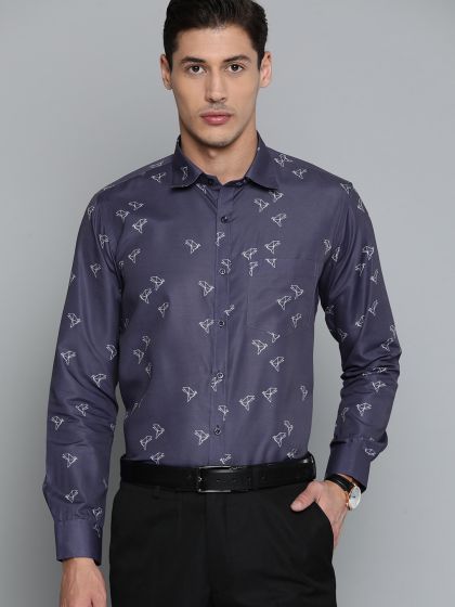 Men Navy Blue Smart Slim Fit Floral Printed Formal Shirt