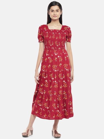 Buy AKKRITI BY PANTALOONS Red Ethnic Motifs Maxi Dress Dresses