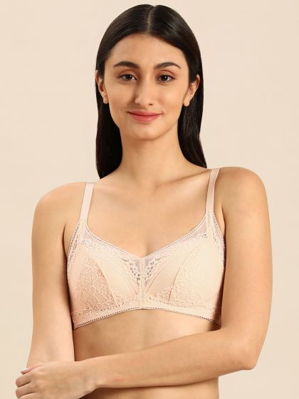Buy Wacoal Padded Wired Medium Coverage Lace Bra - Orange at Rs
