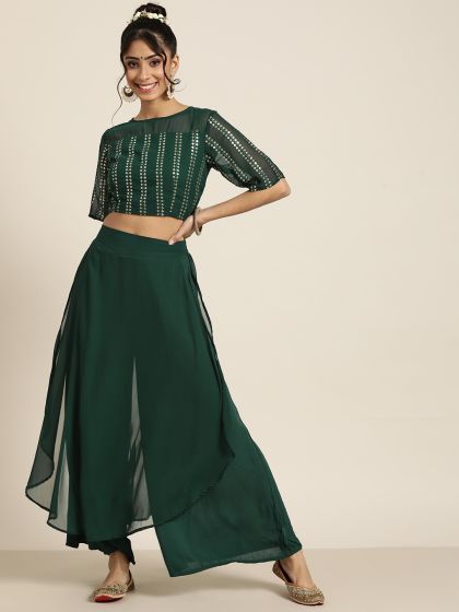 Crop top palazzo with jacket myntra best sale