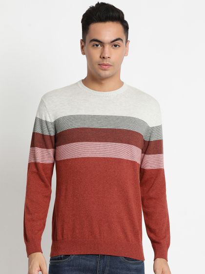 Buy Peter England Casuals Men Green Yellow Striped Pullover