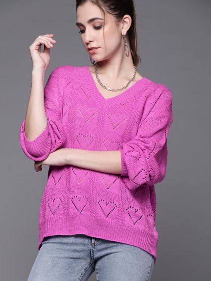 Buy MANGO Women Purple Solid Fuzzy 