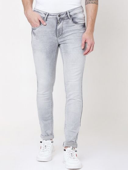 Buy Rex Straut Jeans Men Grey Slim Fit 