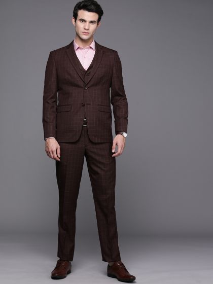 Buy Louis Philippe Men Maroon Checked Single Breasted Slim Fit Formal Suit  - Suits for Men 8340275