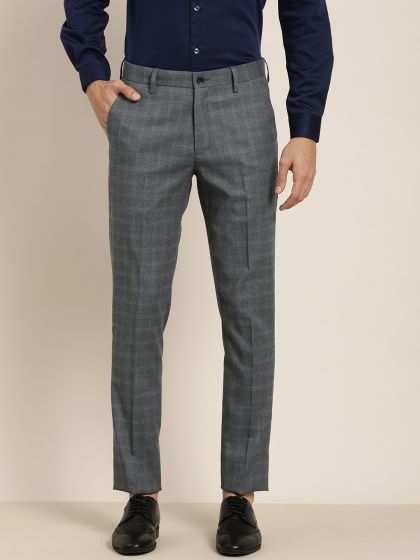 Buy INVICTUS Men Blue Slim Fit Checked Formal Trousers  Trousers for Men  2149724  Myntra