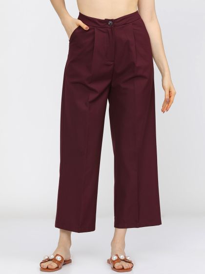 Buy Women Blue Solid High Rise Denim Parallel Trousers - Trousers for Women