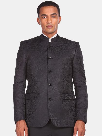 Buy Raymond Men Blue Contemporary Fit Self Design Tuxedo Formal