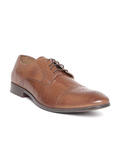 red tape tan leather shoes