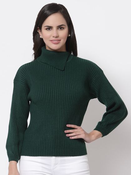 Buy FOREVER 21 Women Coral Red Self Design Sweater Sweaters for
