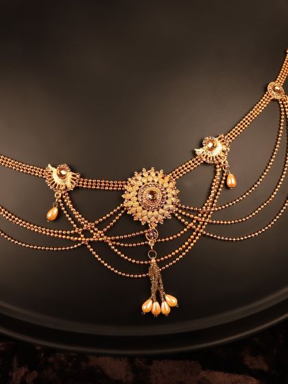 Buy JEWELS GEHNA Women Gold Plated Red CZ Studded Beaded