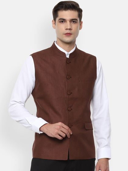 Buy Van Heusen Brown Nehru Jacket 