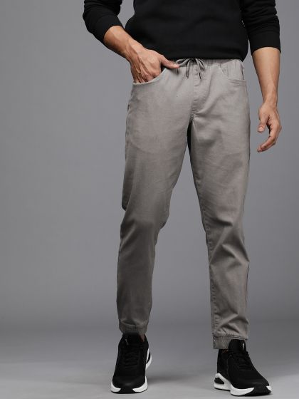 Buy Mast  Harbour Khaki Skinny Differential Length Chino Trousers With  Belt  Trousers for Men 1368663  Myntra