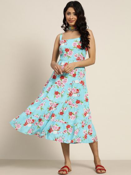 Buy AKS Couture Women Blue White Printed Maxi Dress Dresses