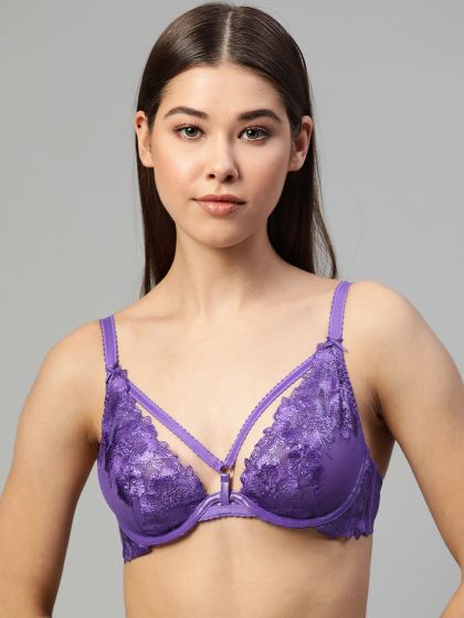 M&S B By BOUTIQUE UNDERWIRED PADDED PLUNGE BRA In BRIGHT PURPLE Size 30DD