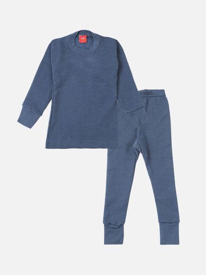 Buy Lux Cottswool Boys Blue Solid Cotton Slim Fit Thermal Set