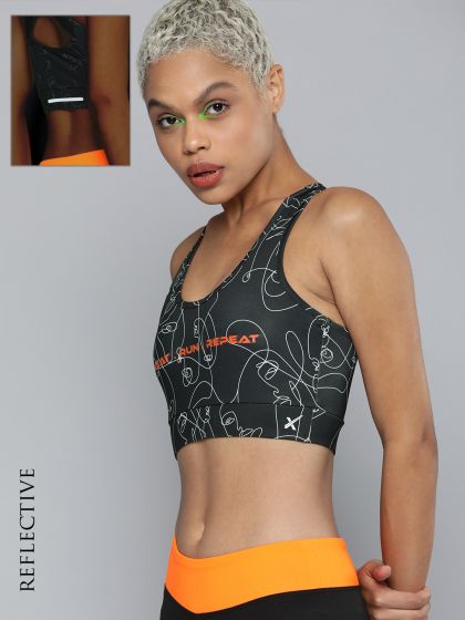 Buy HRX By Hrithik Roshan Women Grey & White Printed Running Sports Bra -  Bra for Women 13303420