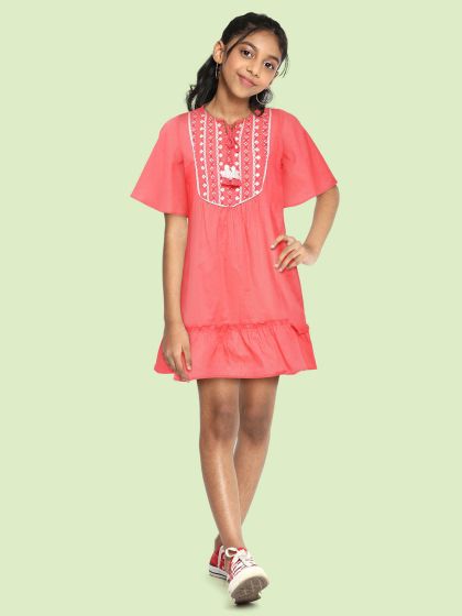 Buy Global Desi Girls Orange Printed A Line Dress Dresses for