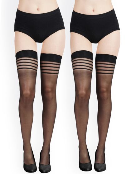Buy Pack Of 3 Black Solid Stockings 