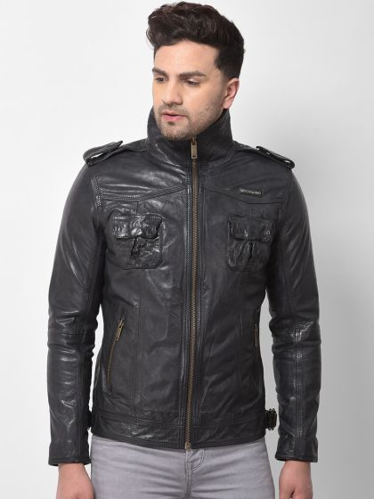Buy Park Avenue Men Black Solid Leather Jacket Jackets for Men
