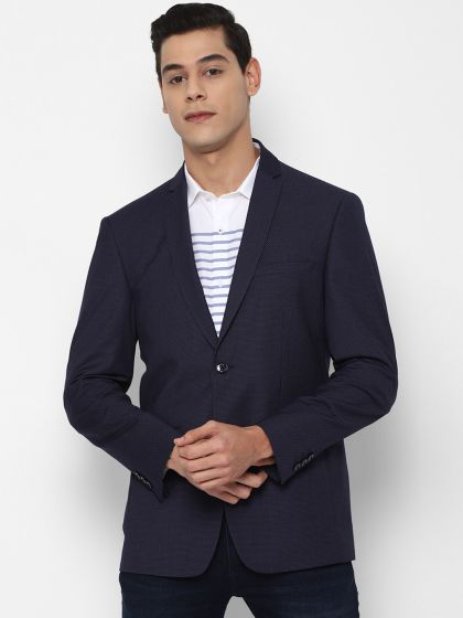 Buy Park Avenue Men Navy Blue Solid Super Slim Fit Single Breasted