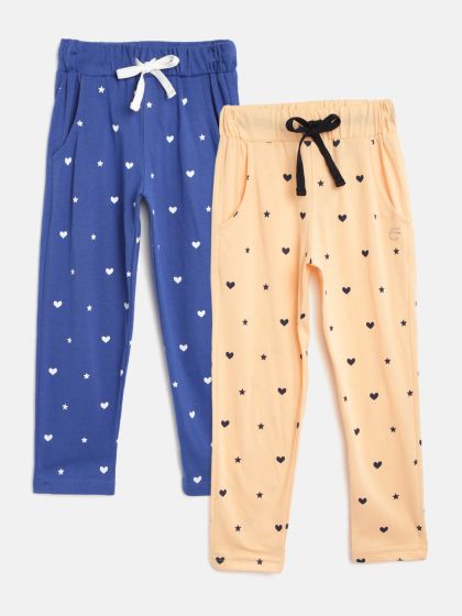 Buy YK Disney Girls Blue & Pink Pack Of 2 Printed Cotton Joggers