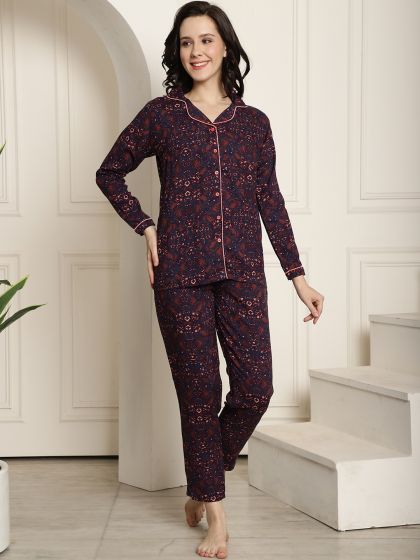 Buy ADORENITE Women Lavender Solid Night Suit PJ016 Night Suits
