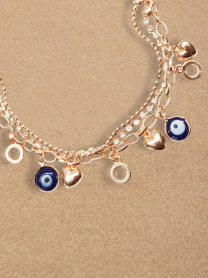 OOMPH Golden Tone Stylish Latest Link Chain Heart Charm Bracelet for Women