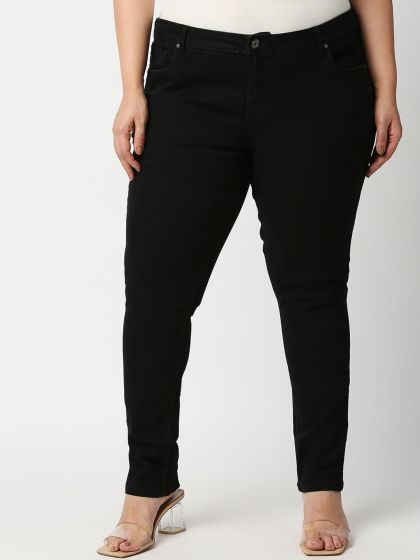 Buy High Star Women Plus Size Black Straight Fit High-rise