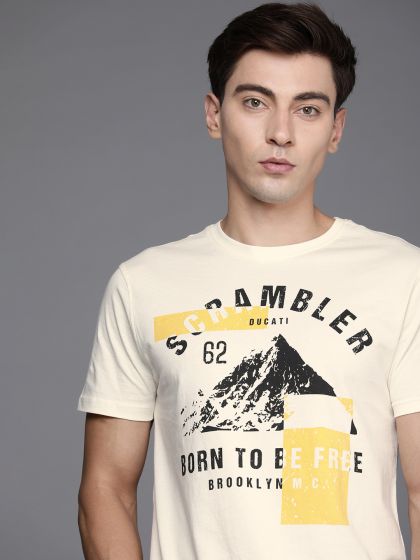 Buy Ducati Men Yellow Black Biker Printed Pure Cotton T Shirt