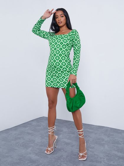Buy I Saw It First Women Green Abstract Printed Bodycon Midi Dress