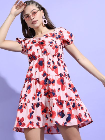 Buy Global Desi Women Red Printed A Line Dress Dresses for Women