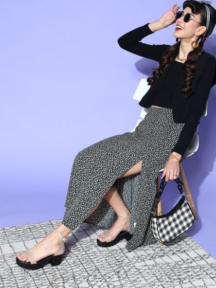 Buy ZALORA BASICS Women Black Recycled Polyester Slit Maxi Skirt
